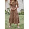 imageBTFBM Women Casual Summer Dresses 2025 Spring Crew Neck Ruffle Short Sleeve Floral Print Smocked Boho Flowy Maxi DressFloral Coffee White