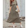 imageBTFBM Women Casual Summer Dresses 2025 Spring Crew Neck Ruffle Short Sleeve Floral Print Smocked Boho Flowy Maxi DressFloral Green