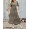 imageBTFBM Women Casual Summer Dresses 2025 Spring Crew Neck Ruffle Short Sleeve Floral Print Smocked Boho Flowy Maxi DressFloral Green