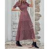 imageBTFBM Women Casual Summer Dresses 2025 Spring Crew Neck Ruffle Short Sleeve Floral Print Smocked Boho Flowy Maxi DressFloral Wine Red White