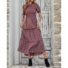 imageBTFBM Women Casual Summer Dresses 2025 Spring Crew Neck Ruffle Short Sleeve Floral Print Smocked Boho Flowy Maxi DressFloral Wine Red White