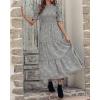 imageBTFBM Women Casual Summer Dresses 2025 Spring Crew Neck Ruffle Short Sleeve Floral Print Smocked Boho Flowy Maxi DressLeopard Apricot Grey