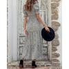 imageBTFBM Women Casual Summer Dresses 2025 Spring Crew Neck Ruffle Short Sleeve Floral Print Smocked Boho Flowy Maxi DressLeopard Apricot Grey