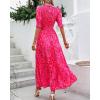 imageBTFBM Women Casual Summer Dresses 2025 Spring Crew Neck Ruffle Short Sleeve Floral Print Smocked Boho Flowy Maxi DressPrint Rose Red