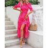 imageBTFBM Women Casual Summer Dresses 2025 Spring Crew Neck Ruffle Short Sleeve Floral Print Smocked Boho Flowy Maxi DressPrint Rose Red