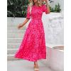 imageBTFBM Women Casual Summer Dresses 2025 Spring Crew Neck Ruffle Short Sleeve Floral Print Smocked Boho Flowy Maxi DressPrint Rose Red