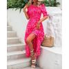 imageBTFBM Women Casual Summer Dresses 2025 Spring Crew Neck Ruffle Short Sleeve Floral Print Smocked Boho Flowy Maxi DressPrint Rose Red