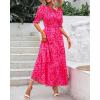imageBTFBM Women Casual Summer Dresses 2025 Spring Crew Neck Ruffle Short Sleeve Floral Print Smocked Boho Flowy Maxi DressPrint Rose Red