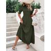 imageBTFBM Women Casual Summer Dresses 2025 Spring Crew Neck Ruffle Short Sleeve Floral Print Smocked Boho Flowy Maxi DressSolid Army Green