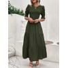 imageBTFBM Women Casual Summer Dresses 2025 Spring Crew Neck Ruffle Short Sleeve Floral Print Smocked Boho Flowy Maxi DressSolid Army Green