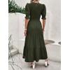 imageBTFBM Women Casual Summer Dresses 2025 Spring Crew Neck Ruffle Short Sleeve Floral Print Smocked Boho Flowy Maxi DressSolid Army Green