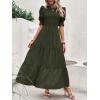 imageBTFBM Women Casual Summer Dresses 2025 Spring Crew Neck Ruffle Short Sleeve Floral Print Smocked Boho Flowy Maxi DressSolid Army Green