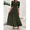 imageBTFBM Women Casual Summer Dresses 2025 Spring Crew Neck Ruffle Short Sleeve Floral Print Smocked Boho Flowy Maxi DressSolid Army Green