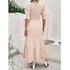 imageBTFBM Women Casual Summer Dresses 2025 Spring Crew Neck Ruffle Short Sleeve Floral Print Smocked Boho Flowy Maxi DressSolid Beige