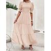 imageBTFBM Women Casual Summer Dresses 2025 Spring Crew Neck Ruffle Short Sleeve Floral Print Smocked Boho Flowy Maxi DressSolid Beige