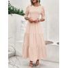 imageBTFBM Women Casual Summer Dresses 2025 Spring Crew Neck Ruffle Short Sleeve Floral Print Smocked Boho Flowy Maxi DressSolid Beige