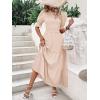 imageBTFBM Women Casual Summer Dresses 2025 Spring Crew Neck Ruffle Short Sleeve Floral Print Smocked Boho Flowy Maxi DressSolid Beige