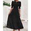 imageBTFBM Women Casual Summer Dresses 2025 Spring Crew Neck Ruffle Short Sleeve Floral Print Smocked Boho Flowy Maxi DressSolid Black