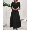imageBTFBM Women Casual Summer Dresses 2025 Spring Crew Neck Ruffle Short Sleeve Floral Print Smocked Boho Flowy Maxi DressSolid Black