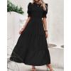 imageBTFBM Women Casual Summer Dresses 2025 Spring Crew Neck Ruffle Short Sleeve Floral Print Smocked Boho Flowy Maxi DressSolid Black
