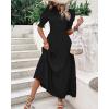 imageBTFBM Women Casual Summer Dresses 2025 Spring Crew Neck Ruffle Short Sleeve Floral Print Smocked Boho Flowy Maxi DressSolid Black