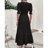 imageBTFBM Women Casual Summer Dresses 2025 Spring Crew Neck Ruffle Short Sleeve Floral Print Smocked Boho Flowy Maxi DressSolid Black