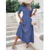 imageBTFBM Women Casual Summer Dresses 2025 Spring Crew Neck Ruffle Short Sleeve Floral Print Smocked Boho Flowy Maxi DressSolid Grey Blue