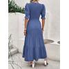 imageBTFBM Women Casual Summer Dresses 2025 Spring Crew Neck Ruffle Short Sleeve Floral Print Smocked Boho Flowy Maxi DressSolid Grey Blue