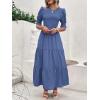 imageBTFBM Women Casual Summer Dresses 2025 Spring Crew Neck Ruffle Short Sleeve Floral Print Smocked Boho Flowy Maxi DressSolid Grey Blue