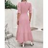 imageBTFBM Women Casual Summer Dresses 2025 Spring Crew Neck Ruffle Short Sleeve Floral Print Smocked Boho Flowy Maxi DressSolid Light Pink