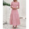 imageBTFBM Women Casual Summer Dresses 2025 Spring Crew Neck Ruffle Short Sleeve Floral Print Smocked Boho Flowy Maxi DressSolid Light Pink