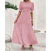 imageBTFBM Women Casual Summer Dresses 2025 Spring Crew Neck Ruffle Short Sleeve Floral Print Smocked Boho Flowy Maxi DressSolid Light Pink