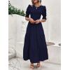 imageBTFBM Women Casual Summer Dresses 2025 Spring Crew Neck Ruffle Short Sleeve Floral Print Smocked Boho Flowy Maxi DressSolid Navy