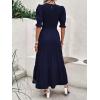 imageBTFBM Women Casual Summer Dresses 2025 Spring Crew Neck Ruffle Short Sleeve Floral Print Smocked Boho Flowy Maxi DressSolid Navy