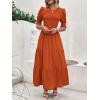 imageBTFBM Women Casual Summer Dresses 2025 Spring Crew Neck Ruffle Short Sleeve Floral Print Smocked Boho Flowy Maxi DressSolid Orange