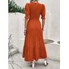 imageBTFBM Women Casual Summer Dresses 2025 Spring Crew Neck Ruffle Short Sleeve Floral Print Smocked Boho Flowy Maxi DressSolid Orange