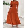 imageBTFBM Women Casual Summer Dresses 2025 Spring Crew Neck Ruffle Short Sleeve Floral Print Smocked Boho Flowy Maxi DressSolid Orange