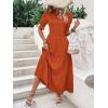 imageBTFBM Women Casual Summer Dresses 2025 Spring Crew Neck Ruffle Short Sleeve Floral Print Smocked Boho Flowy Maxi DressSolid Orange