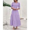 imageBTFBM Women Casual Summer Dresses 2025 Spring Crew Neck Ruffle Short Sleeve Floral Print Smocked Boho Flowy Maxi DressSolid Purple