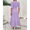 imageBTFBM Women Casual Summer Dresses 2025 Spring Crew Neck Ruffle Short Sleeve Floral Print Smocked Boho Flowy Maxi DressSolid Purple