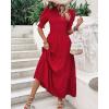 imageBTFBM Women Casual Summer Dresses 2025 Spring Crew Neck Ruffle Short Sleeve Floral Print Smocked Boho Flowy Maxi DressSolid Red