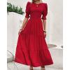imageBTFBM Women Casual Summer Dresses 2025 Spring Crew Neck Ruffle Short Sleeve Floral Print Smocked Boho Flowy Maxi DressSolid Red