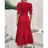 imageBTFBM Women Casual Summer Dresses 2025 Spring Crew Neck Ruffle Short Sleeve Floral Print Smocked Boho Flowy Maxi DressSolid Red