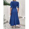 imageBTFBM Women Casual Summer Dresses 2025 Spring Crew Neck Ruffle Short Sleeve Floral Print Smocked Boho Flowy Maxi DressSolid Royal Blue