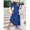 imageBTFBM Women Casual Summer Dresses 2025 Spring Crew Neck Ruffle Short Sleeve Floral Print Smocked Boho Flowy Maxi DressSolid Royal Blue