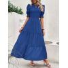 imageBTFBM Women Casual Summer Dresses 2025 Spring Crew Neck Ruffle Short Sleeve Floral Print Smocked Boho Flowy Maxi DressSolid Royal Blue