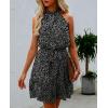imageBTFBM Women Halter Neck Summer Dresses 2025 Spring Casual Sleeveless Floral Polka Dot Ruffle Mini Boho Beach Sun DressDot Black White