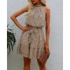 imageBTFBM Women Halter Neck Summer Dresses 2025 Spring Casual Sleeveless Floral Polka Dot Ruffle Mini Boho Beach Sun DressDot Light Khaki Black