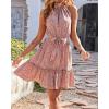 imageBTFBM Women Halter Neck Summer Dresses 2025 Spring Casual Sleeveless Floral Polka Dot Ruffle Mini Boho Beach Sun DressFloral Brick Red