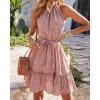 imageBTFBM Women Halter Neck Summer Dresses 2025 Spring Casual Sleeveless Floral Polka Dot Ruffle Mini Boho Beach Sun DressFloral Brick Red